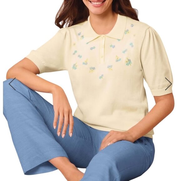 Cotswold Collection Embroidered Floral Cotton Sweater Medium - Picture 1 of 7